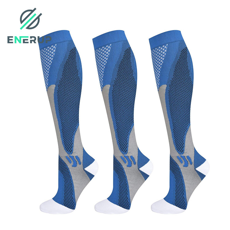 Blue 15-20mmhg Mens Knee High Compression Socks Anti Bacterial