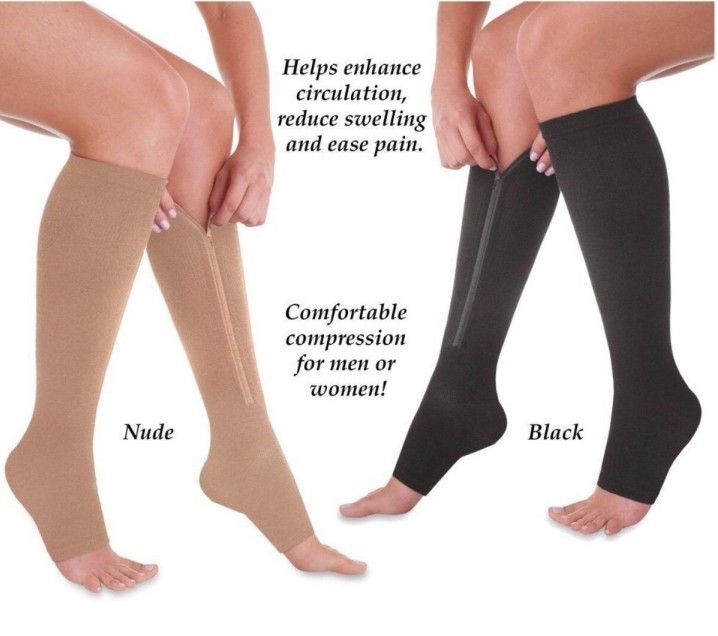 Zipper 15-20 Mmhg Medical Compression Socks Open Toe Varicose Veins Anti Bacterial