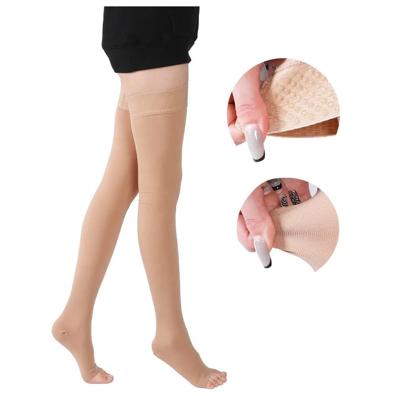 Thigh High Medical Compression Socks Open Toe 20-30mmhg For Varicose Veins